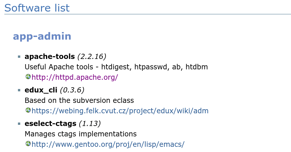 Software list screenshot